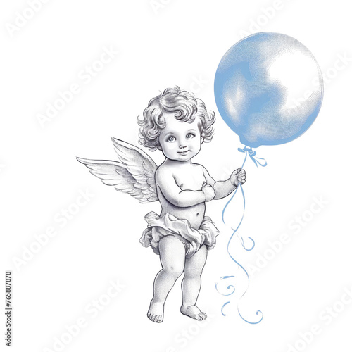 Cute Hand Drawn Cherubs Cupids clipart, Fine line art angel illustrations, Cherubs art wedding card