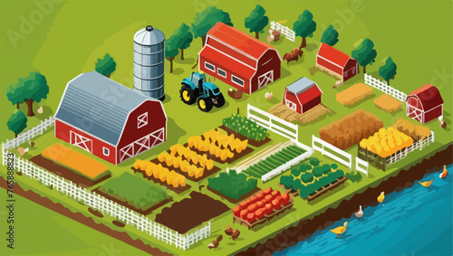 Isometric Farm Landscape Illustration