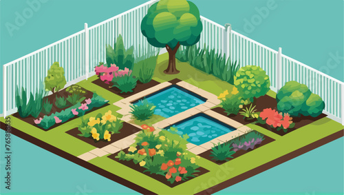 Isometric Garden Landscape Illustration