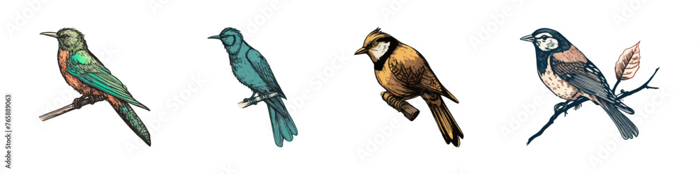 Fototapeta premium Birds illustration. Hand drawn bird collection.