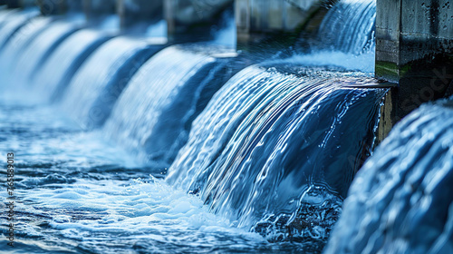 Hydroelectric Power Generation: Water Flowing Through Dam Spillways