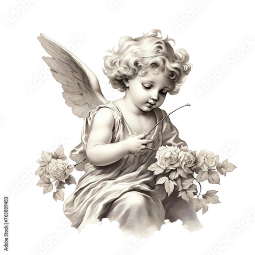 Cute Hand Drawn Cherubs Cupids clipart, Fine line art angel illustrations, Cherubs art wedding card