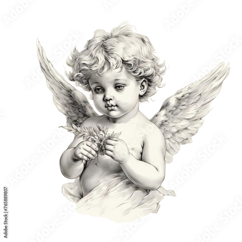 Cute Hand Drawn Cherubs Cupids clipart, Fine line art angel illustrations, Cherubs art wedding card