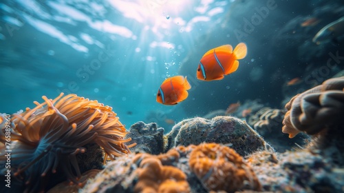 Tropical sea underwater fishes on coral reef, generated with AI