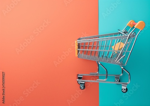 Stylish Shopping Cart on Dual Color Background for Modern Retail Concept