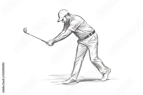 A man playing golf. Golfer hand draw illustration.