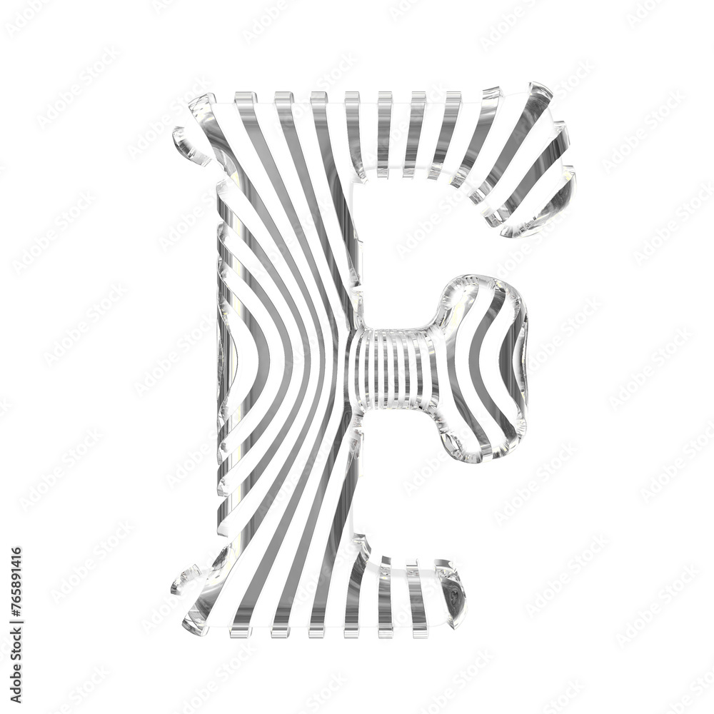 White symbol with silver vertical ultra-thin straps. letter f White symbol with silver vertical ultra-thin straps. letter f