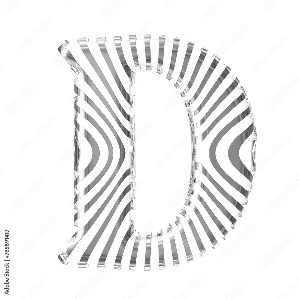 White symbol with silver vertical ultra-thin straps. letter d White symbol with silver vertical ultra-thin straps. letter d
