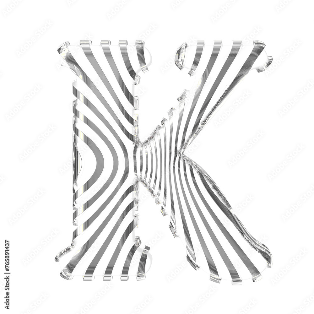 White symbol with silver vertical ultra-thin straps. letter k White symbol with silver vertical ultra-thin straps. letter k