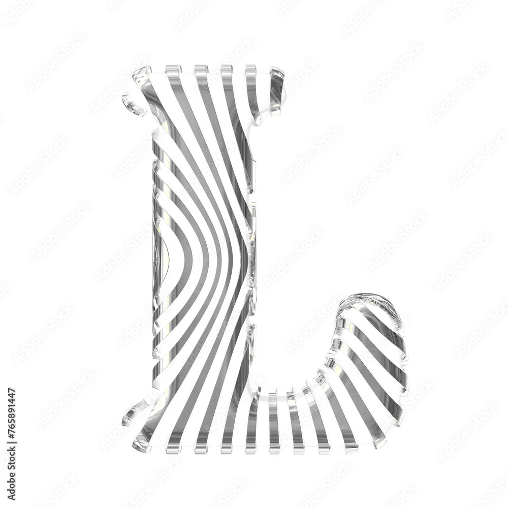 White symbol with silver vertical ultra-thin straps. letter l White symbol with silver vertical ultra-thin straps. letter l
