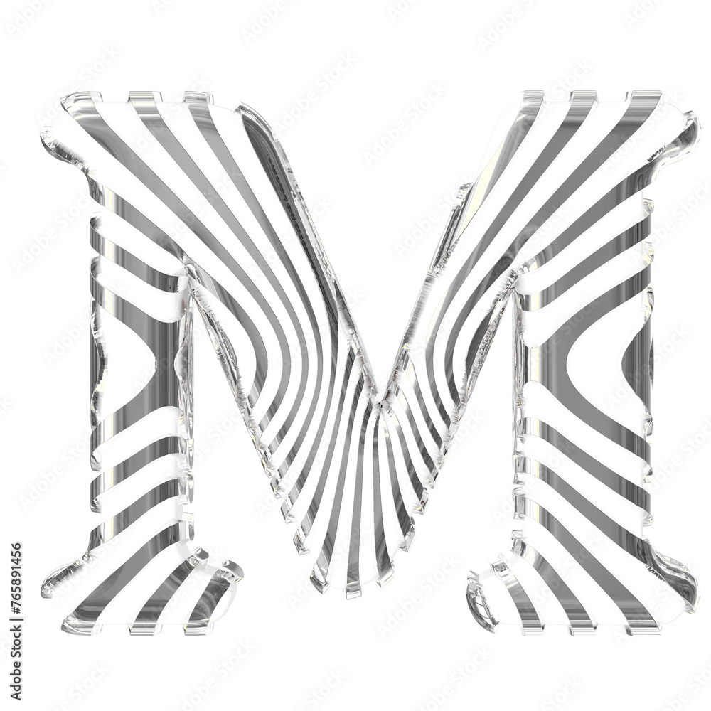 White symbol with silver vertical ultra-thin straps. letter m White symbol with silver vertical ultra-thin straps. letter m