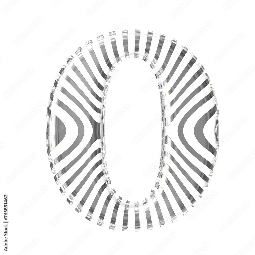 White symbol with silver vertical ultra-thin straps. letter o White symbol with silver vertical ultra-thin straps. letter o