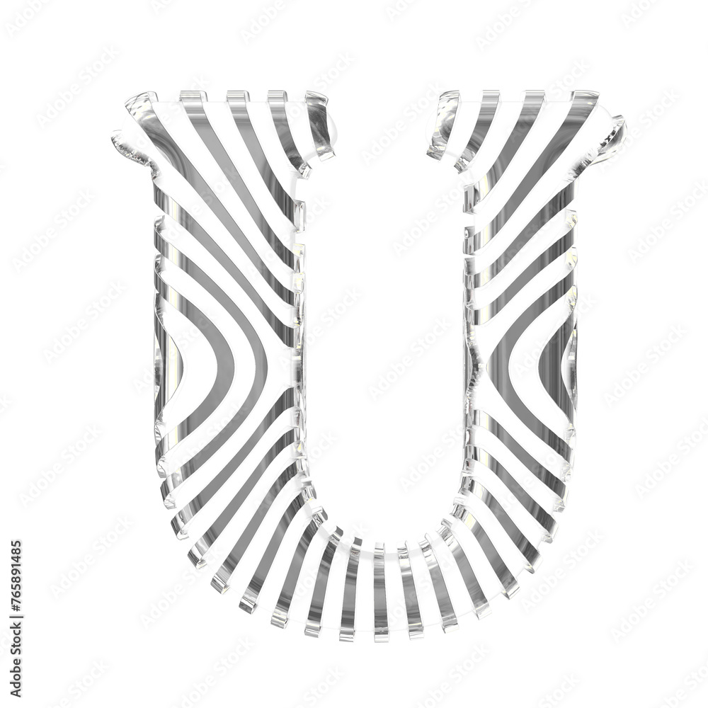 White symbol with silver vertical ultra-thin straps. letter u White symbol with silver vertical ultra-thin straps. letter u