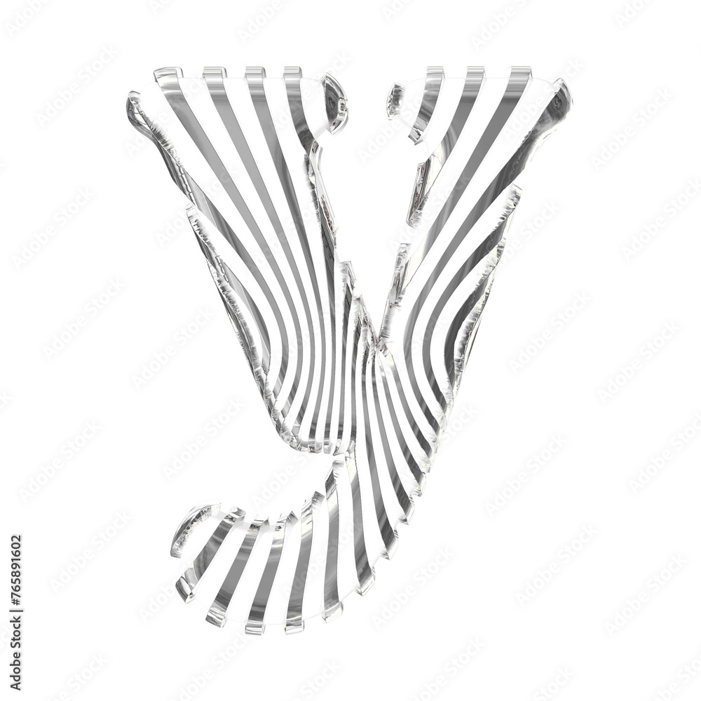 White symbol with silver vertical ultra-thin straps. letter y White symbol with silver vertical ultra-thin straps. letter y