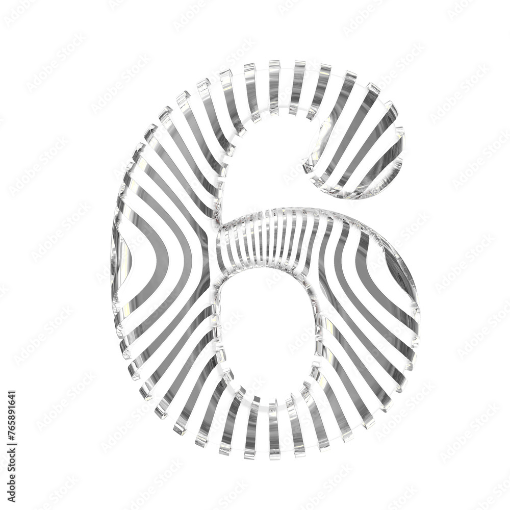 White symbol with silver vertical ultra-thin straps. number 6 White symbol with silver vertical ultra-thin straps. number 6