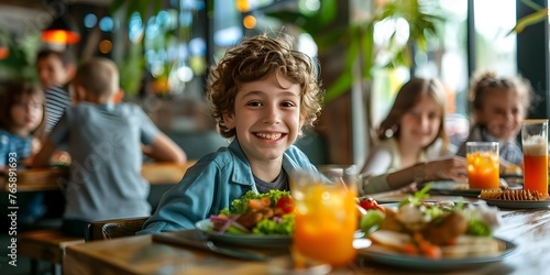 Children Delighting in Delectable Cuisine in a Restaurant, Capturing Their Joy and Excitement to Create an Appetizing Atmosphere. Concept Children, Cuisine, Restaurant, Joy, Excitement