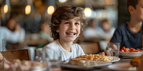 Exciting Atmosphere as Children Enjoy Delicious Food in a Restaurant. Concept Restaurant Activities  Happy Children  Delicious Food  Exciting Atmosphere