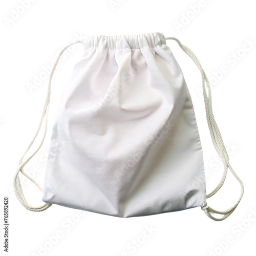 White drawstring bag, isolated on transparent background.