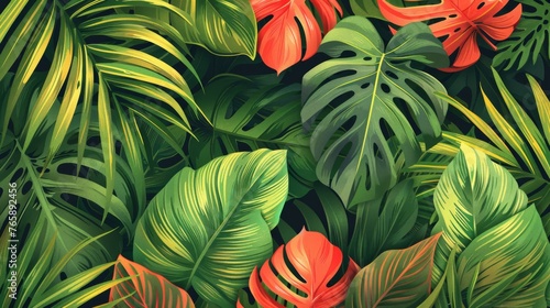 Tropical leaves pattern background, generated with AI