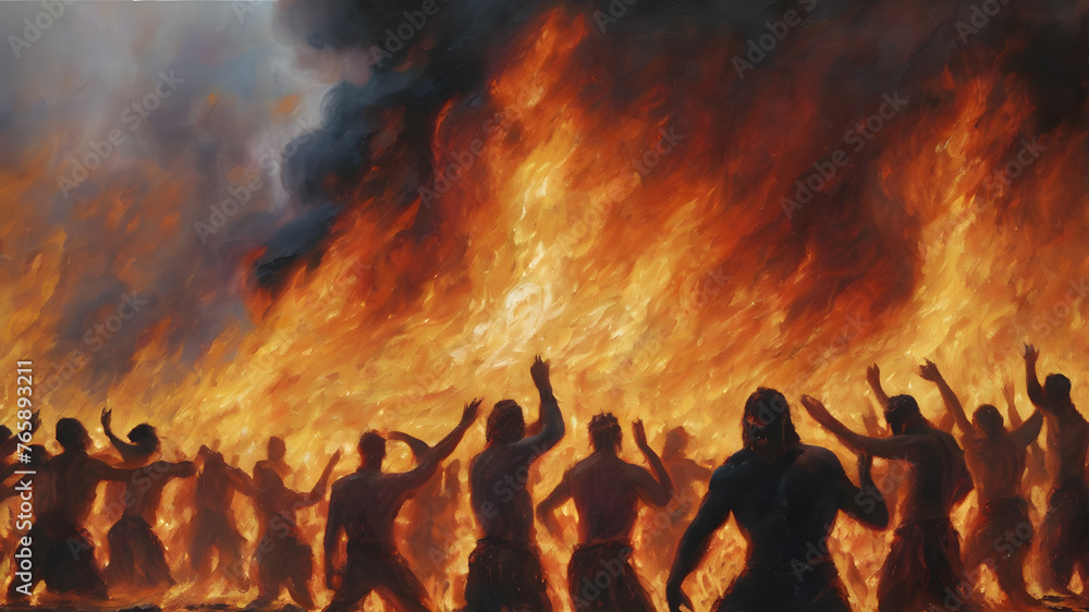 A painting of hell of suffering and eternal damnation. partially ...