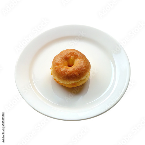 Glazed donut on a white plate. Isolated on a transparent background.