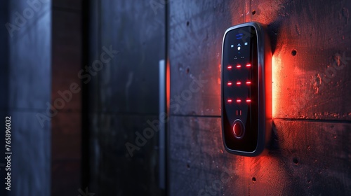 A UHD capture of a sleek and modern doorbell with illuminated touchpad, its futuristic design and user-friendly interface showcased against the solid background.