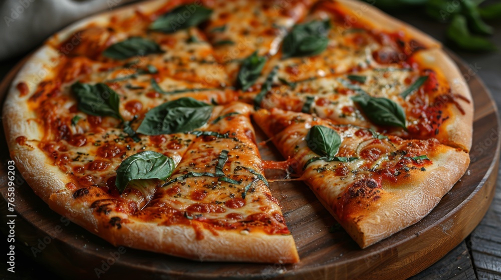 Slices of basil cheese pizza, generated with AI Slices of basil cheese pizza, generated with AI