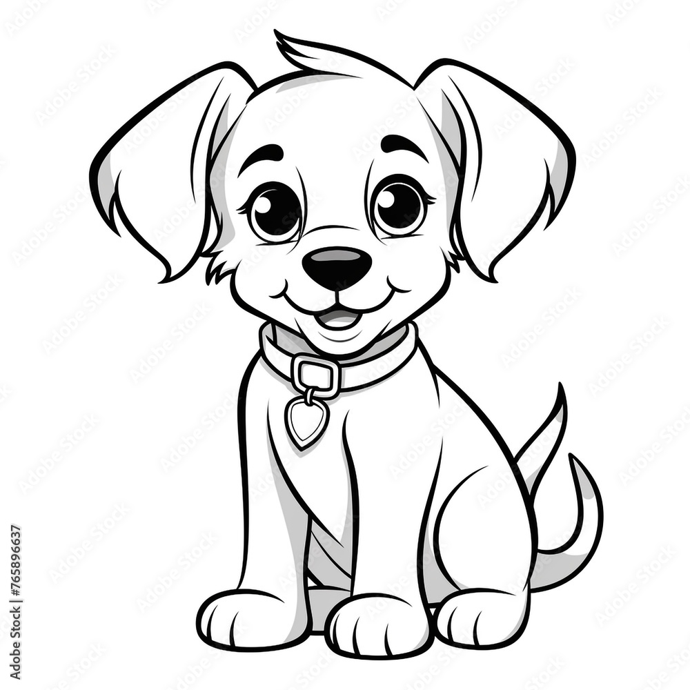 Fototapeta premium Minimalist cartoon Puppy coloring page сreated with Generative Ai