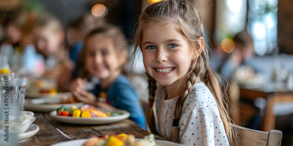Capturing the Joy of Kids Enjoying Delicious Food in a Restaurant. Concept Kids Photography, Food Photography, Restaurant Setting, Joyful Expressions, Candid Moments