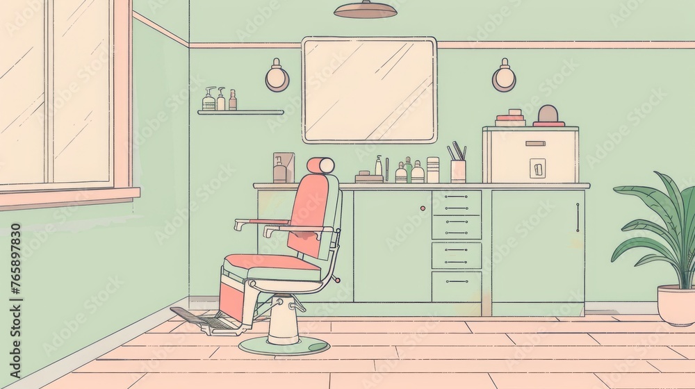 Close up on pastel hand-drawn image of a barber shop simple lines and colors, minimalist design, generated with AI Close up on pastel hand-drawn image of a barber shop simple lines and colors, minimalist design, generated with AI