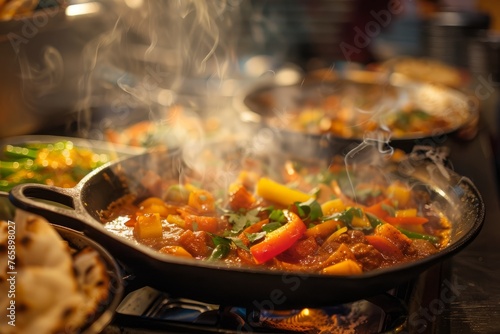A detailed close-up of traditional food cooking in a pan on a stove