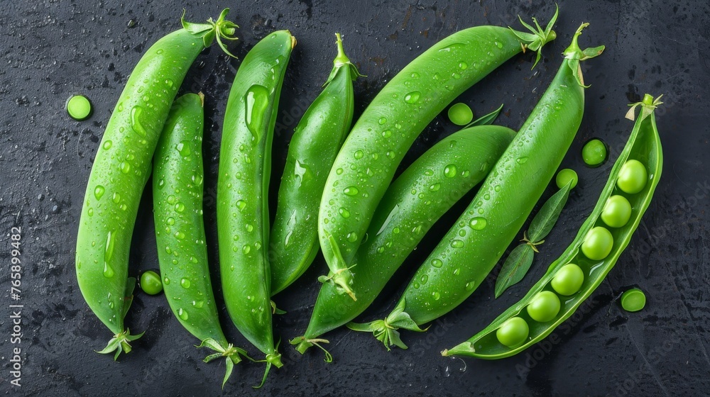 Green peas, with some water drops on the top, generated with AI Green peas, with some water drops on the top, generated with AI