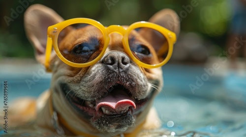Funny happy dog in summer vacations, generated with AI