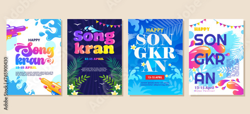 happy songkran day Set of greeting cards, posters, holiday covers