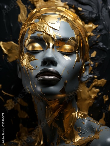 Wallpaper Mural Woman With Gold Paint on Her Face Torontodigital.ca