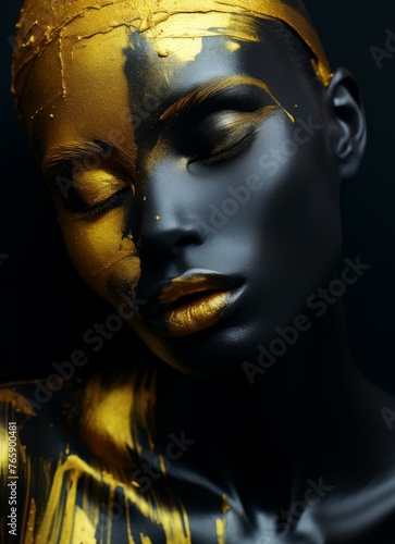 Woman Adorned With Gold Paint