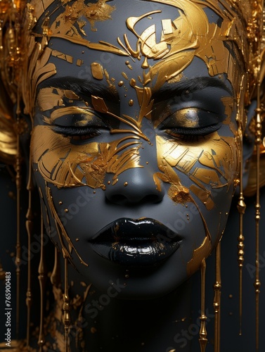 Close Up of Womans Face With Gold Paint