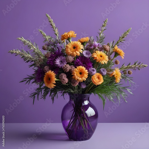 Wallpaper Mural a bouquet of flowers in a vase on a purple background. Torontodigital.ca