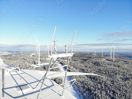 Éolienne hiver couché soleil 
