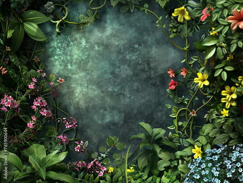 Wallpaper Mural creative flower frame, concrete wall background Torontodigital.ca