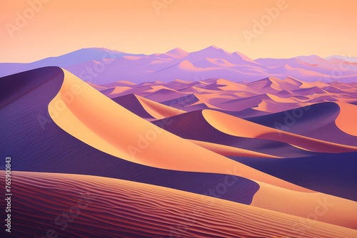 Dunes under a twilight sky, blending soft pastel browns with cool blues and purples, reflecting desert aesthetics.