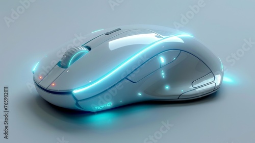 Macro product photography of a futuristic mouse for computers, generated with AI