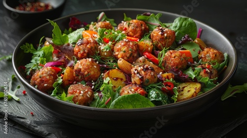 Obraz na płótnie Food photography of funky falafel powerful salad, generated with AI w salonie