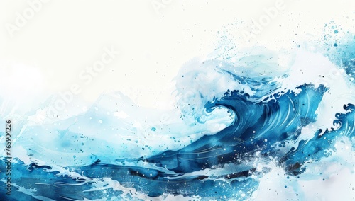 A realistic painting depicting a powerful wave cresting in the ocean, capturing the energy and motion of the water