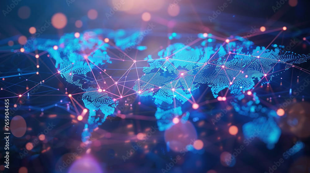 Global Digital Connectivity: World Map with Connecting Nodes and Lines Global Digital Connectivity: World Map with Connecting Nodes and Lines