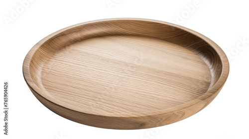 A round wooden serving tray isolated on a transparent background