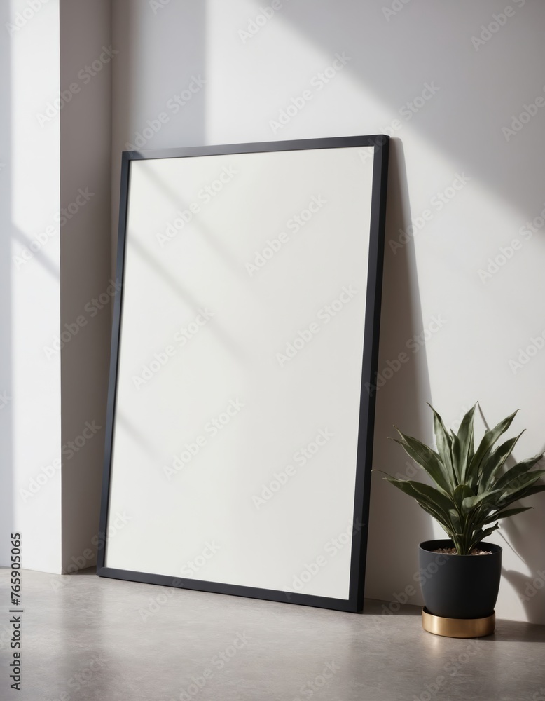 Mockup of a poster, empty frame with white canvas to showcase poster design Mockup of a poster, empty frame with white canvas to showcase poster design