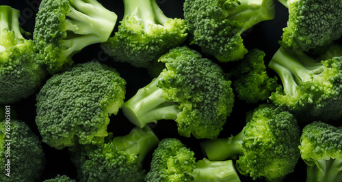Florets of Broccoli, cooked, likely boiled; background image photo