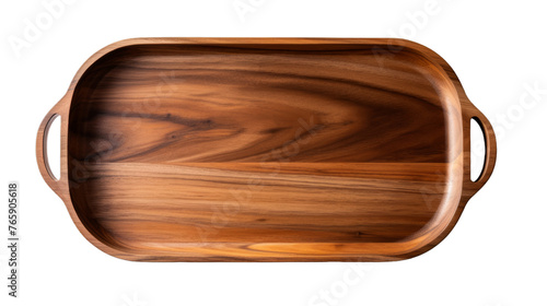 A wooden serving tray seen from above isolated on a transparent background