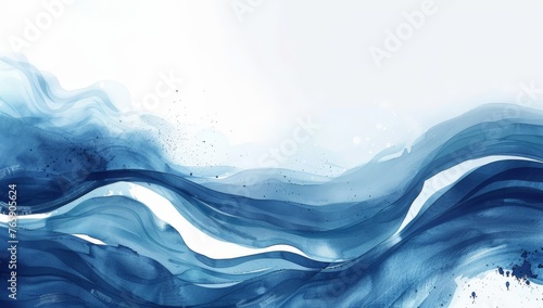 A painting depicting blue waves on a white background  showcasing the movement and beauty of the ocean waves in a minimalist setting